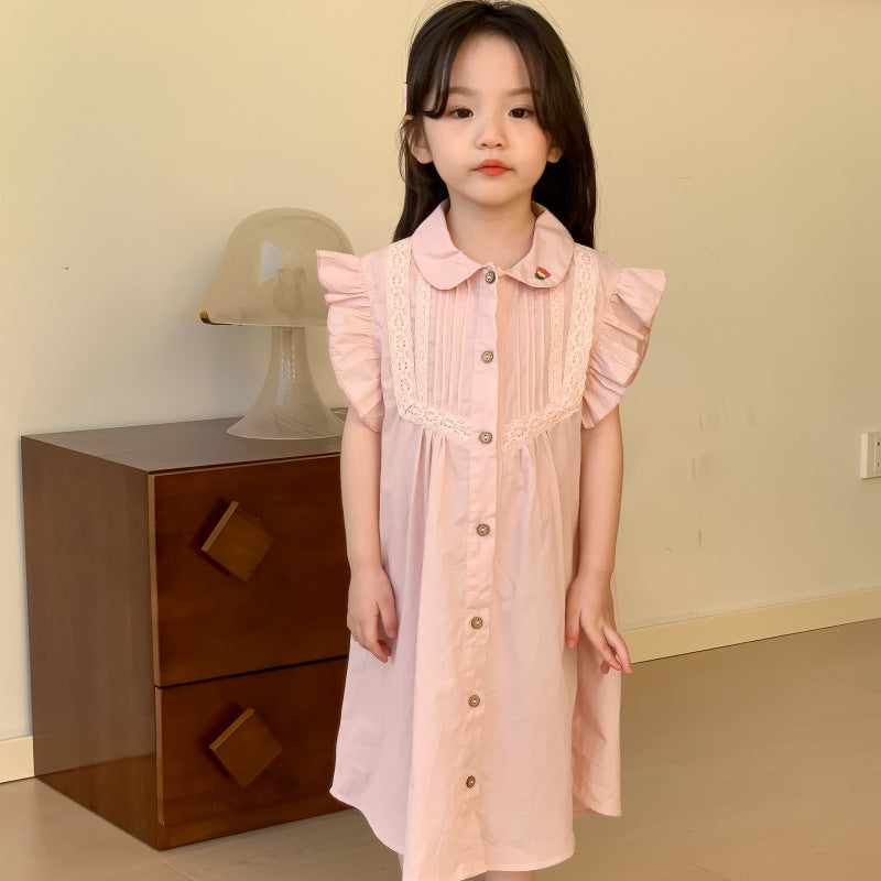 AN1692女童蕾絲飛袖翻領襯衫連衣裙2024.05.03