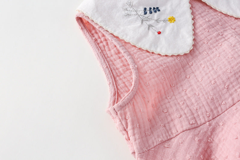 AM1686夏季娃娃領刺繡甜美無袖公主裙2024.03.29