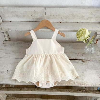 DK2403韓版刺繡花邊吊帶哈衣裙純棉百搭麵包褲2023.07.04