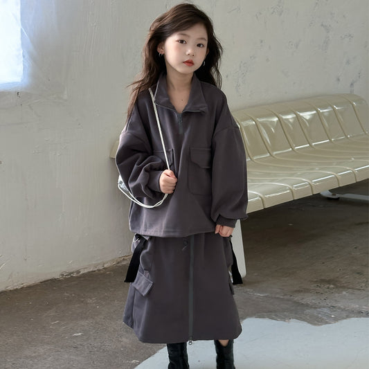 CA4657秋季女童設計感套頭衫衛衣長裙兩件套2024.08.06