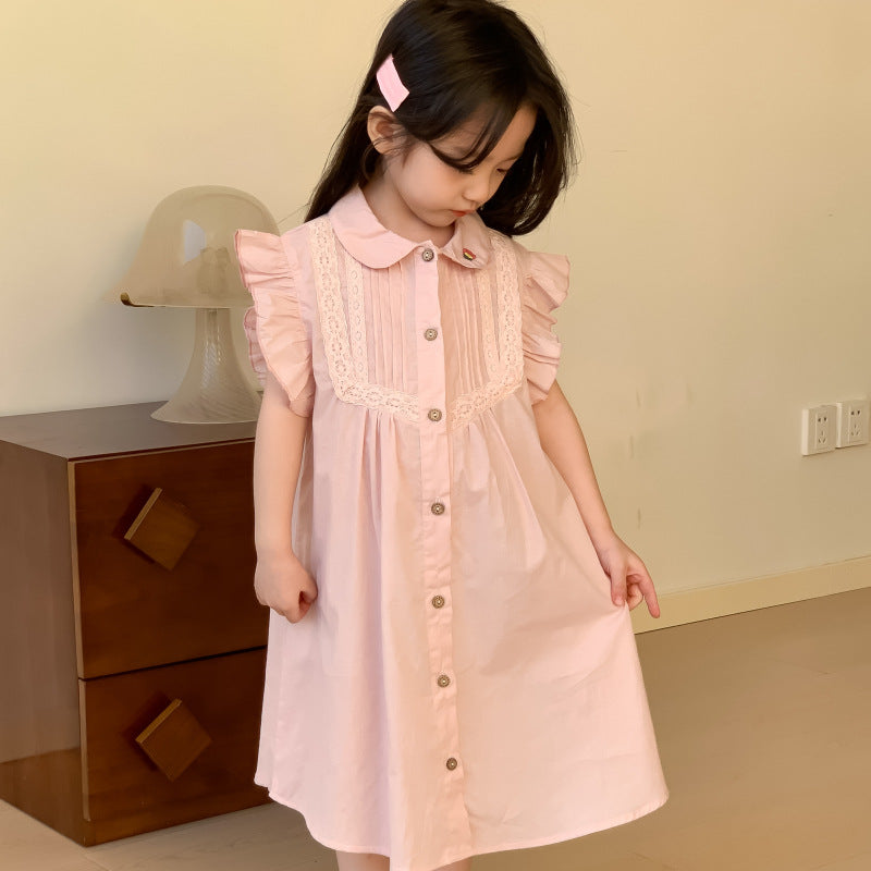 AN1692女童蕾絲飛袖翻領襯衫連衣裙2024.05.03