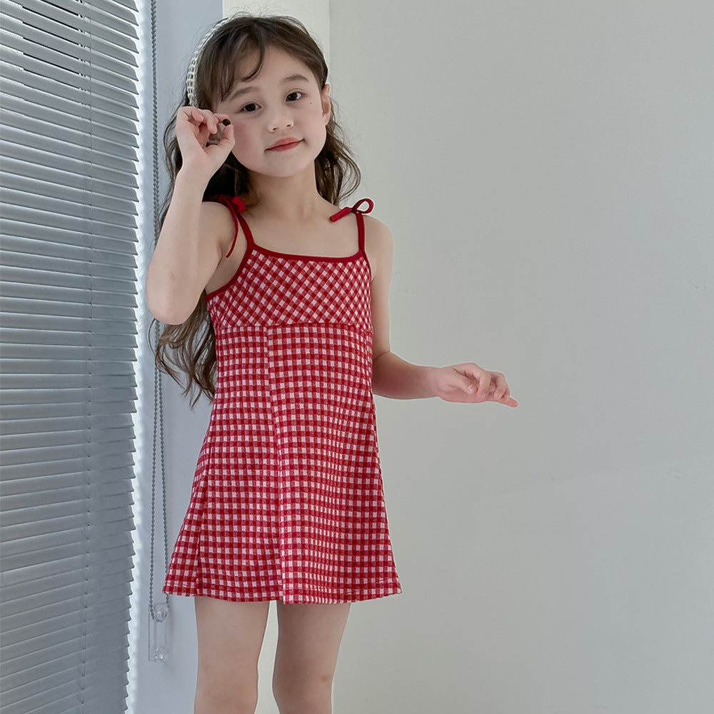CA4872夏季辣妹女童格子吊帶裙2024.04.09