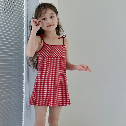 CA4872夏季辣妹女童格子吊帶裙2024.04.09