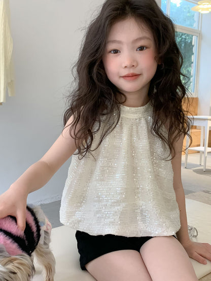CJ4329夏季中大女童掛脖亮片上衣短褲兩件套裝2024.06.28