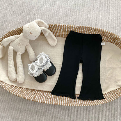 DA0177夏季韓版女童純色百搭休閒薄款透氣木耳邊喇叭褲2024.04.12