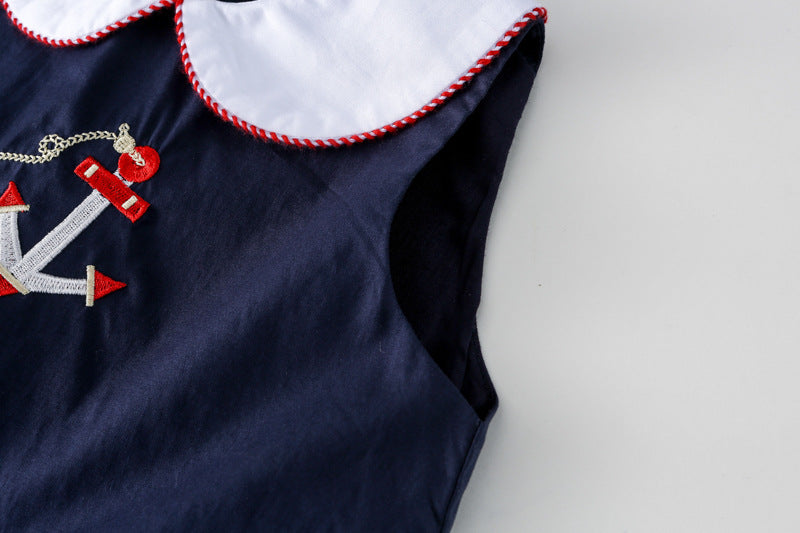 AN1695韓版兒童海軍風刺繡裙2024.05.03