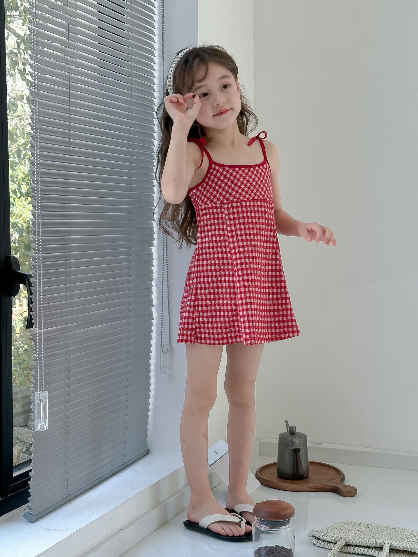 CA4872夏季辣妹女童格子吊帶裙2024.04.09