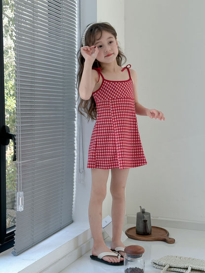 CA4872夏季辣妹女童格子吊帶裙2024.04.09