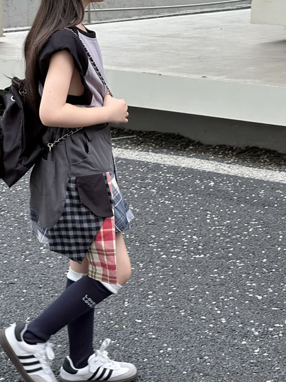 CJ4137夏季女童墊肩無袖t恤拼接短裙兩件套2024.06.11