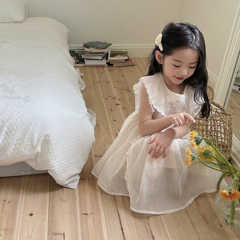 AJ1700夏季韓國女童花邊歐根紗連衣背心裙2024.06.07
