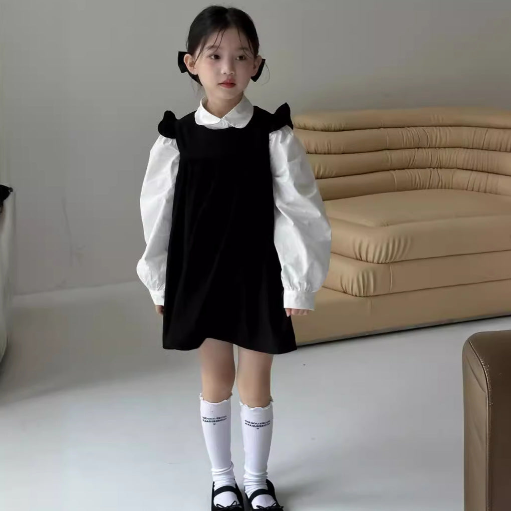 CA4621秋季女童學院風襯衫飛袖連衣裙套裝2024.08.06