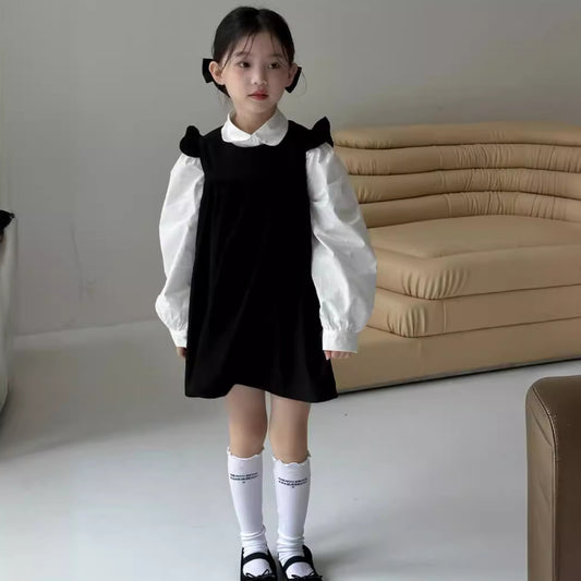 CA4621秋季女童學院風襯衫飛袖連衣裙套裝2024.08.06