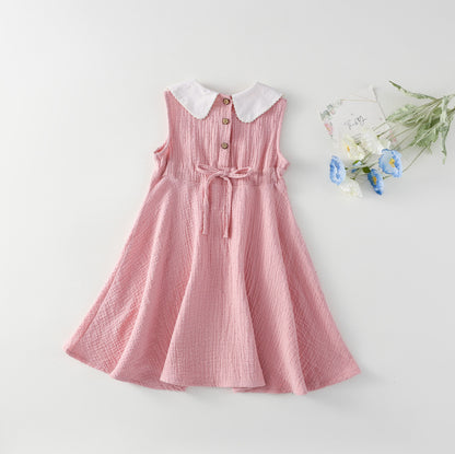 AM1686夏季娃娃領刺繡甜美無袖公主裙2024.03.29