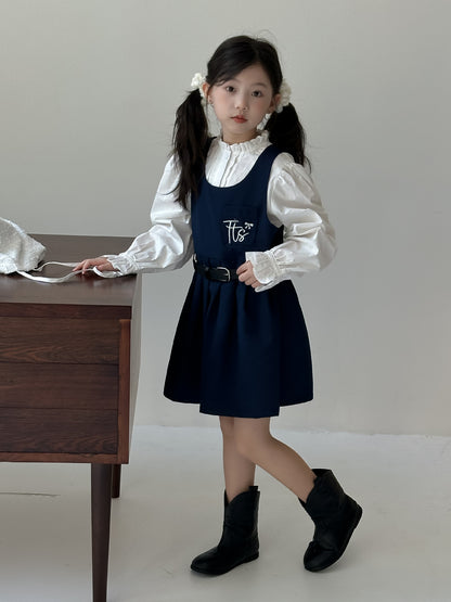 CA4656秋季女童學院風花邊領娃娃衫無袖背心裙兩件套2024.08.06