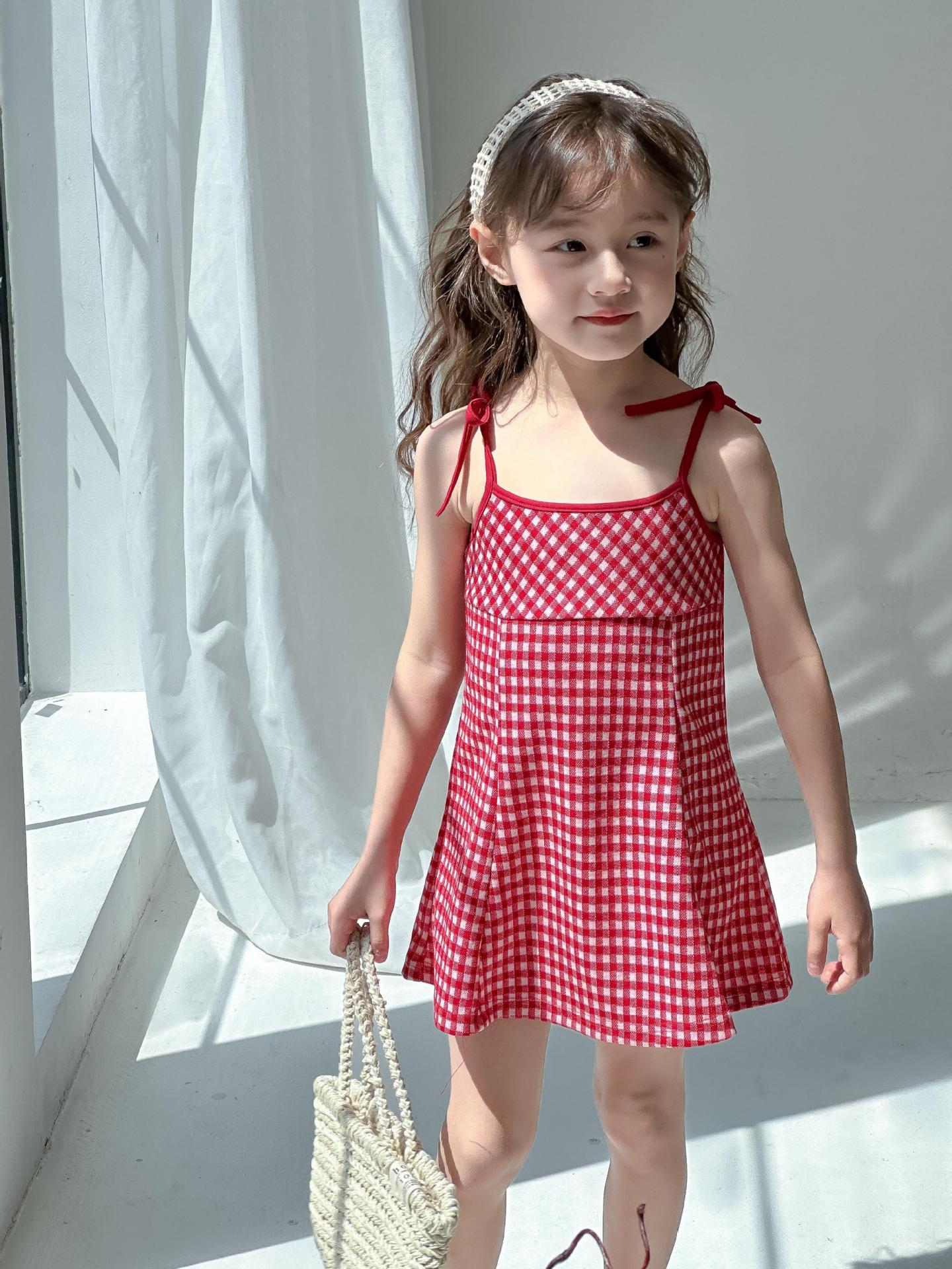 CA4872夏季辣妹女童格子吊帶裙2024.04.09