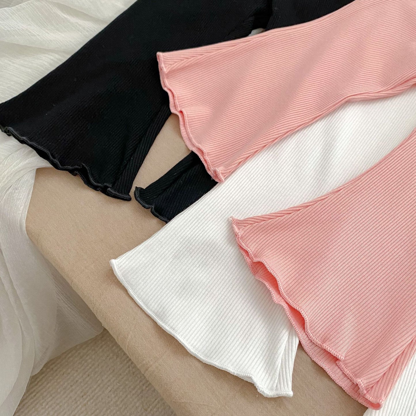 DA0177夏季韓版女童純色百搭休閒薄款透氣木耳邊喇叭褲2024.04.12