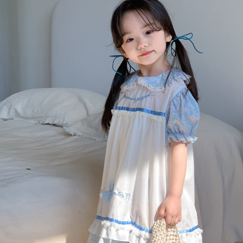 AN1694夏季女童法式氣質蕾絲泡泡袖公主裙2024.05.03