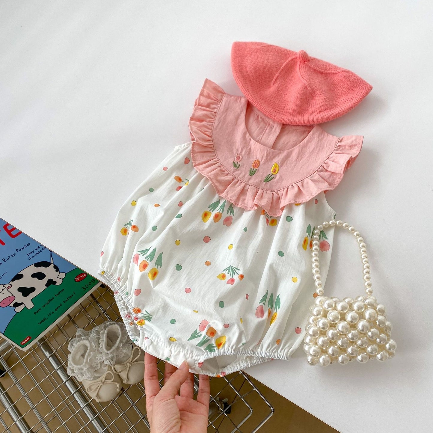 DF0062夏季甜美花朵刺繡無袖三角包屁衣2024.02.27