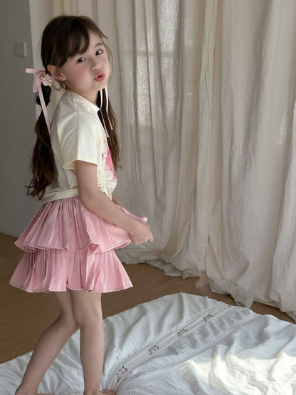 CA4956夏季女童抽繩T恤蛋糕蓬蓬裙兩件套套裝2024.04.09