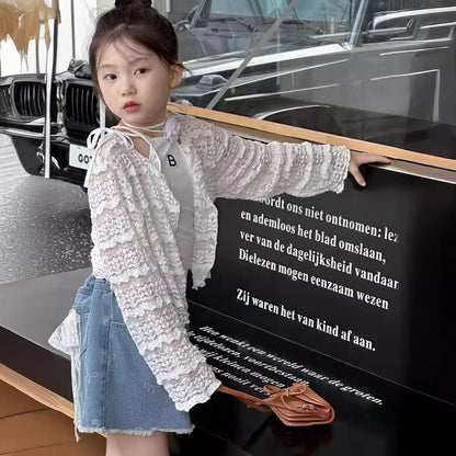 CJ4968夏季女童蕾絲純色防曬外套2024.06.11