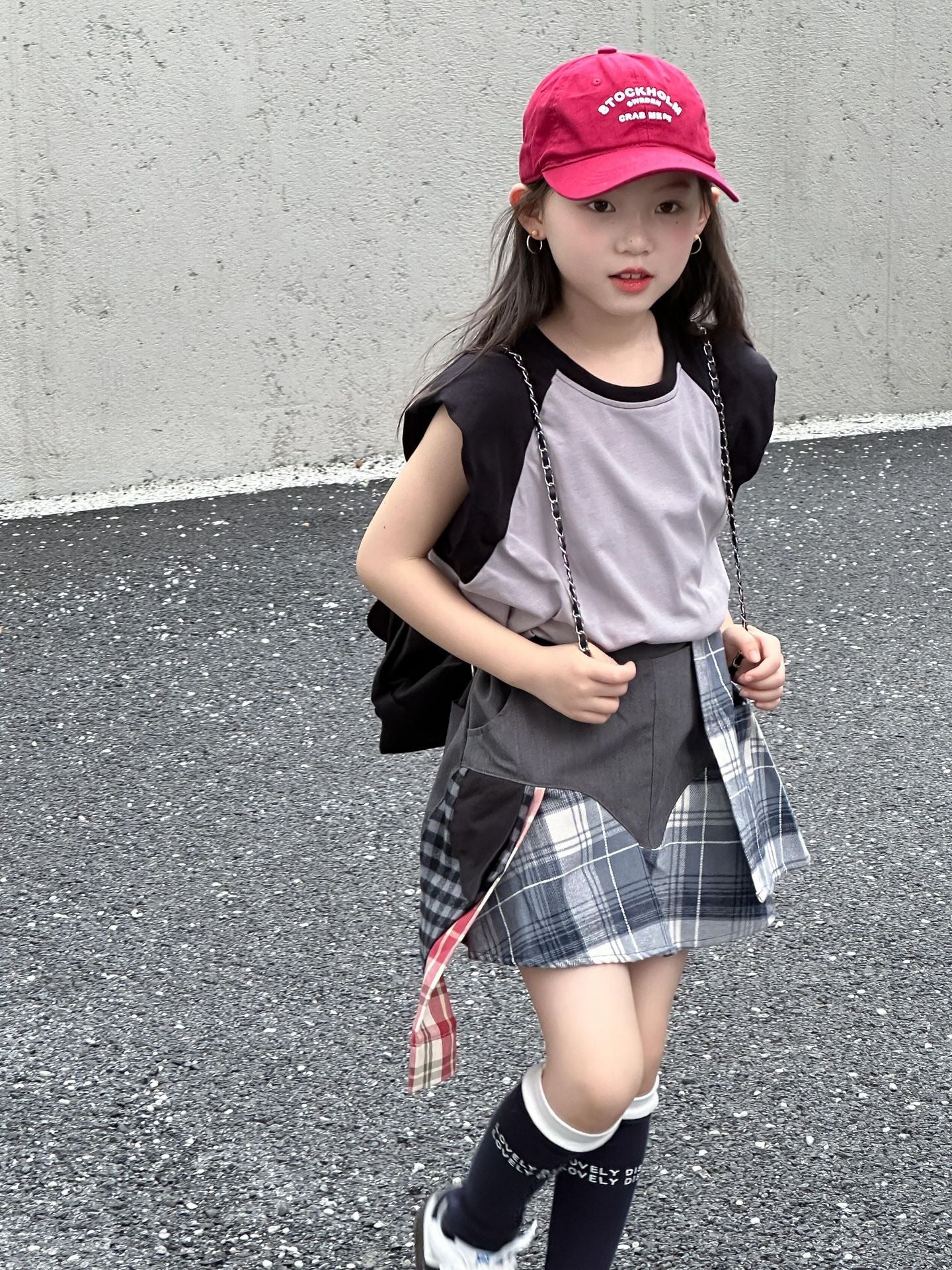 CJ4137夏季女童墊肩無袖t恤拼接短裙兩件套2024.06.11