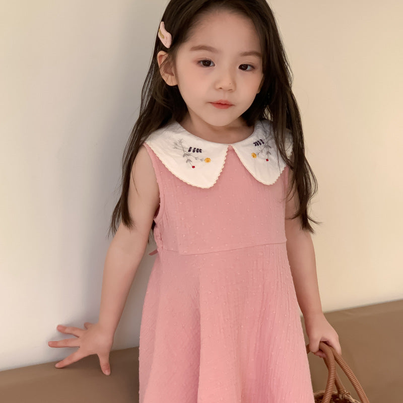 AM1686夏季娃娃領刺繡甜美無袖公主裙2024.03.29