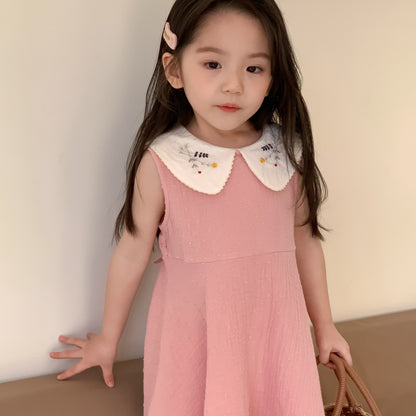 AM1686夏季娃娃領刺繡甜美無袖公主裙2024.03.29