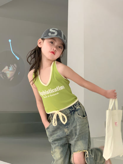 CM3131夏季辣妹風字母吊帶掛脖無袖背心上衣2024.03.15