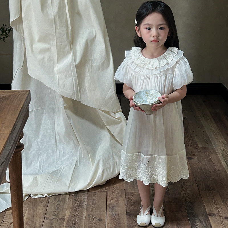 AJ1708夏季韓系蕾絲花邊網紗女童公主連衣裙2024.06.07