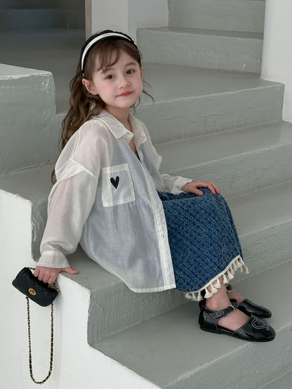 CA4871夏季女童愛心刺繡口袋防曬襯衫2024.04.09