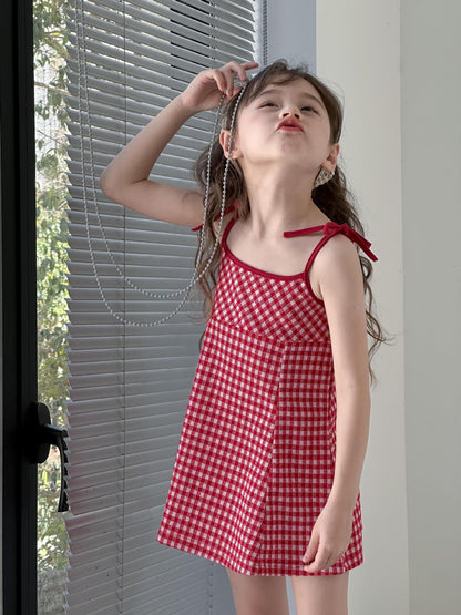 CA4872夏季辣妹女童格子吊帶裙2024.04.09