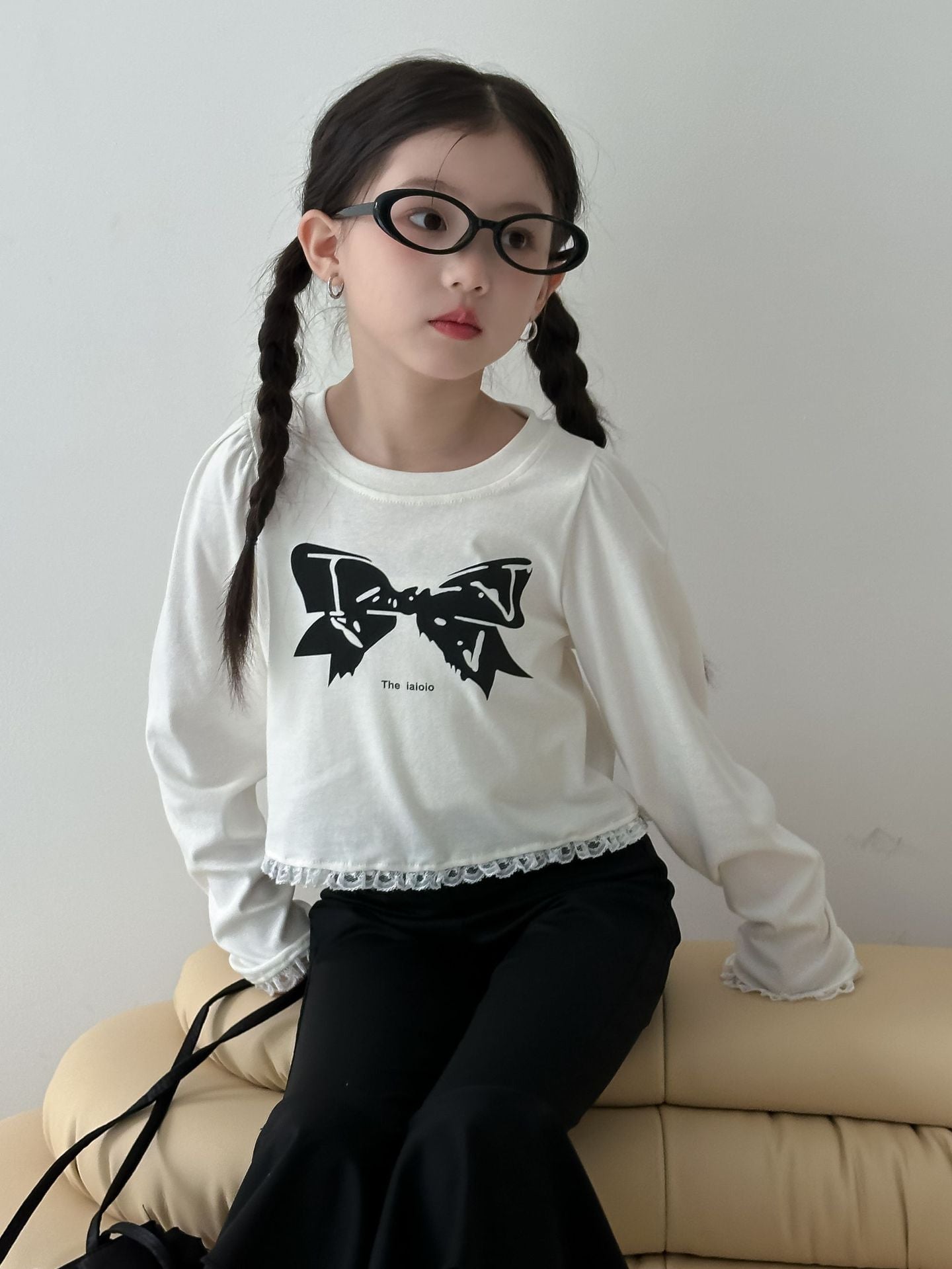 CA4172秋季韓版女童蝴蝶結印花短款t恤2024.08.06