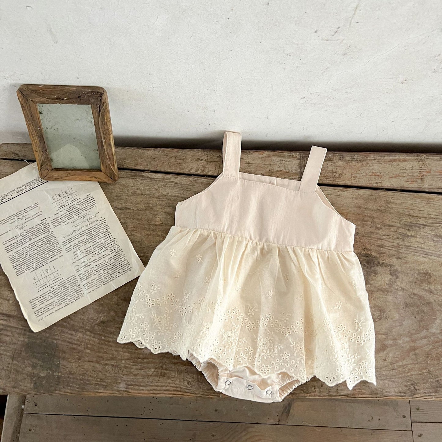 DK2403韓版刺繡花邊吊帶哈衣裙純棉百搭麵包褲2023.07.04