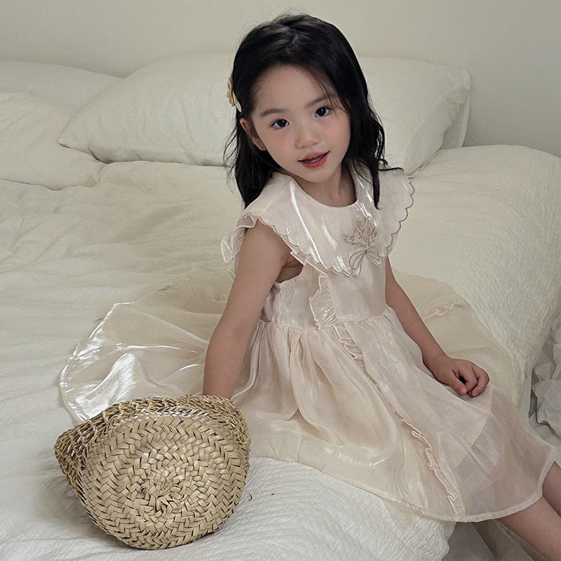 AJ1700夏季韓國女童花邊歐根紗連衣背心裙2024.06.07