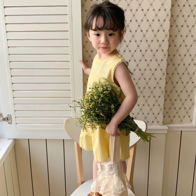 AN1409兒童無袖刺繡背心短褲兩件套2024.05.03