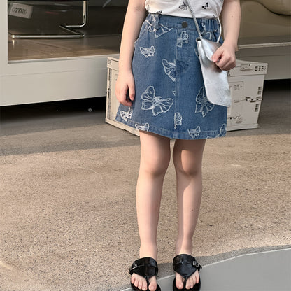 CJ4739夏季韓版女童立體蝴蝶牛仔裙2024.06.11