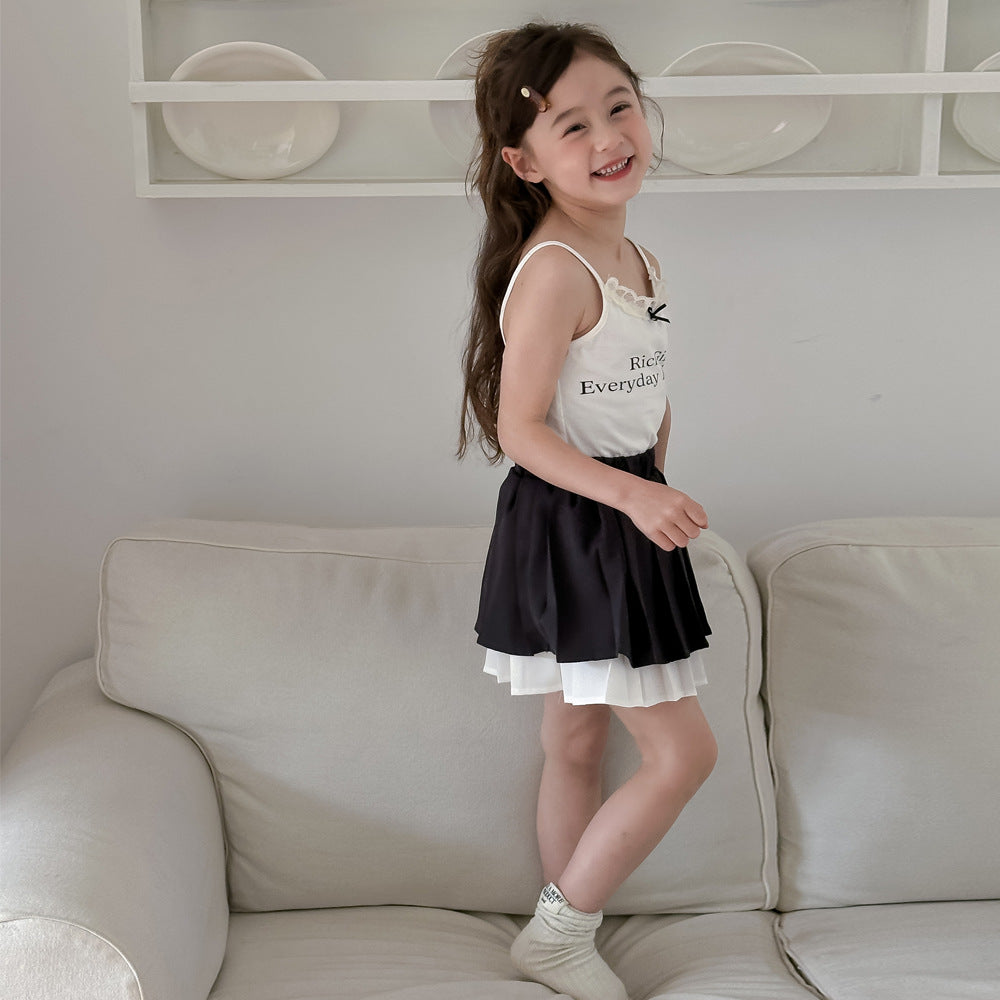 CA4868夏季女童甜美花邊蝴蝶結吊帶衫2024.04.09