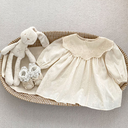 DH0032春季花朵刺繡大翻領長袖包屁衣姐妹裙2024.01.09