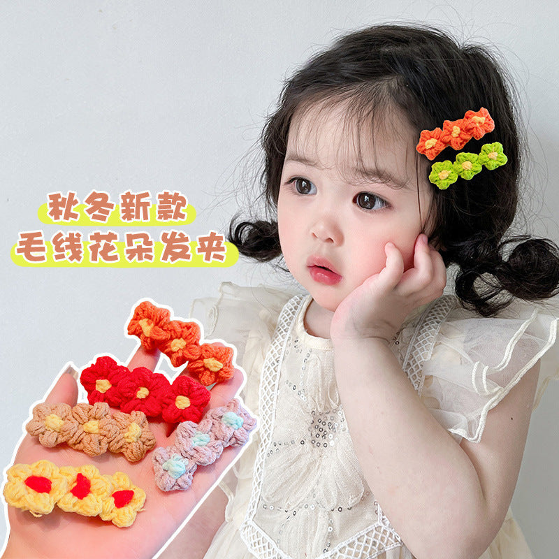FF3597秋季女孩毛線花朵可愛髮夾2024.02.23