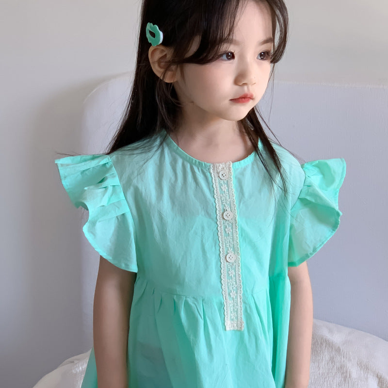 AM1679夏季韓版甜美棉布飛袖刺繡背心裙兩件套2024.03.29