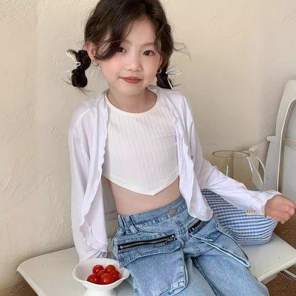 CJ4325夏季中大女童白色防曬外套2024.06.28