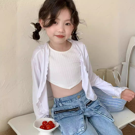 CJ4325夏季中大女童白色防曬外套2024.06.28