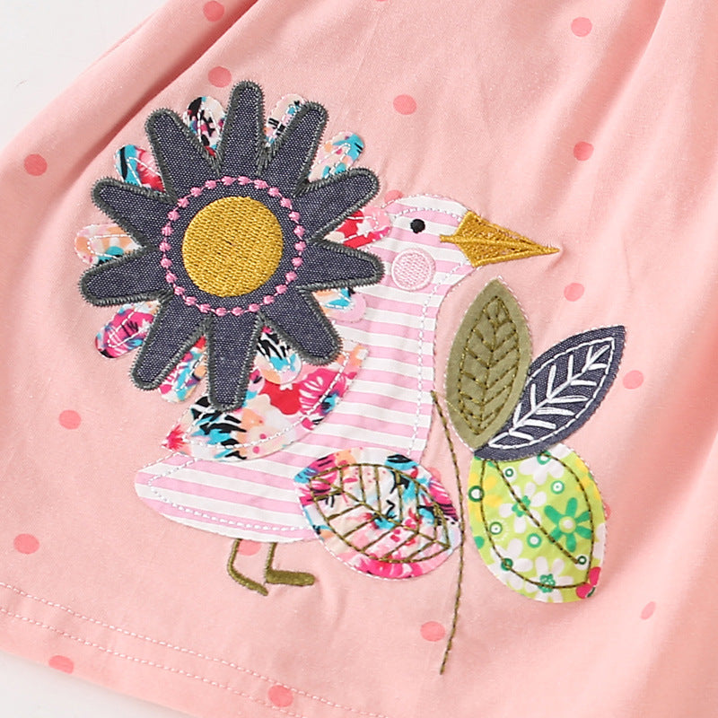 BF9315歐美刺繡印花短袖圓領兒童公主裙2024.02.23