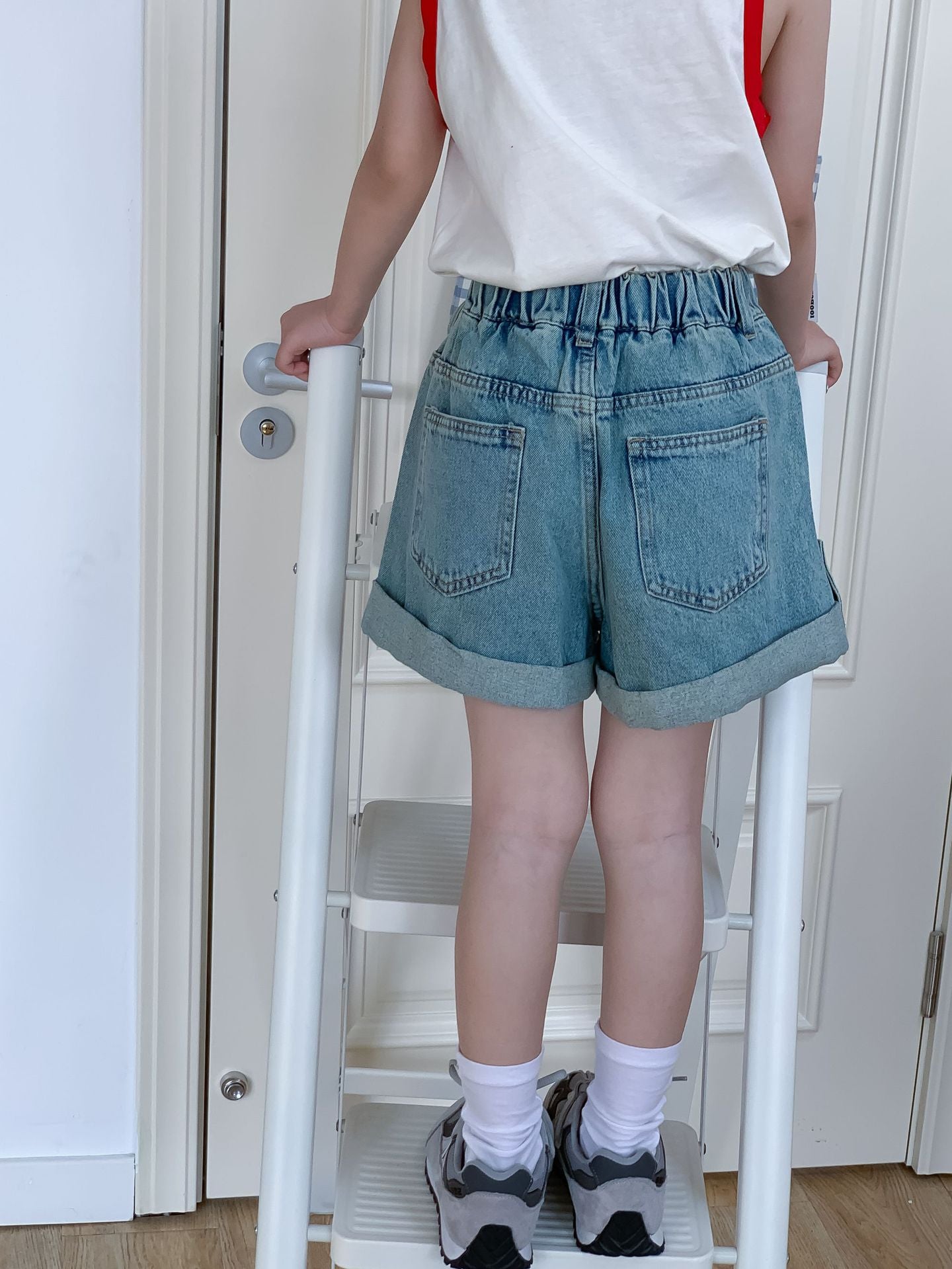 CJ4808夏季中大女童帶鑽牛仔翻邊短褲2024.06.28
