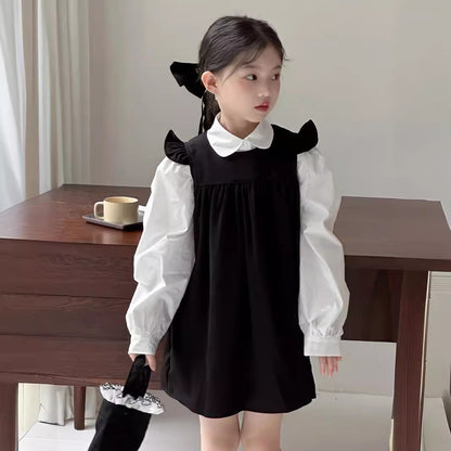 CA4621秋季女童學院風襯衫飛袖連衣裙套裝2024.08.06