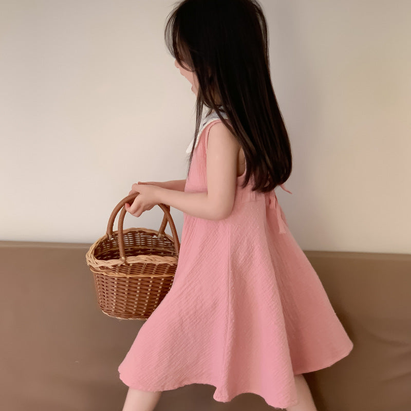 AM1686夏季娃娃領刺繡甜美無袖公主裙2024.03.29