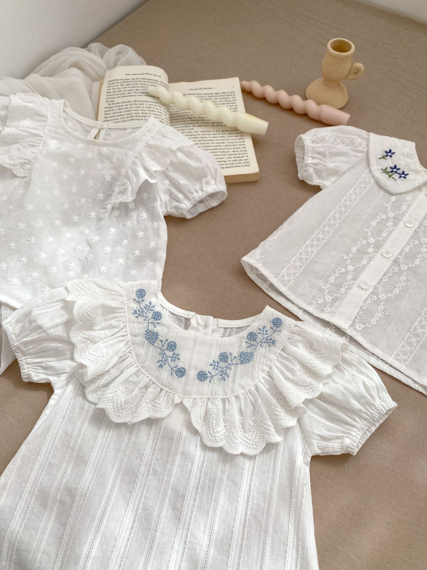 DA0167夏季女童INS繡花領短袖襯衫+牛仔短褲兩件套2024.04.12