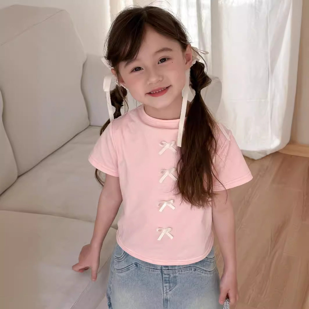 CA4903韓版夏季女童蝴蝶結短袖T恤2024.04.09