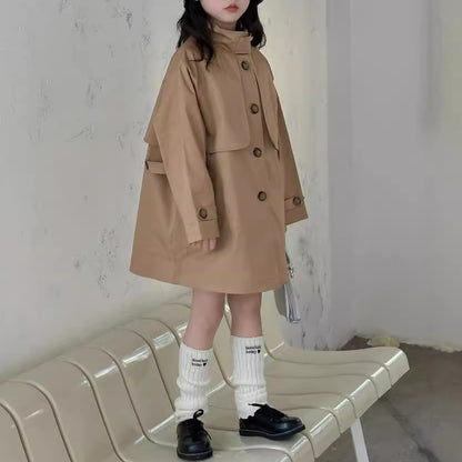 CA4655秋季韓版女童設計感咖色風衣中長款外套2024.08.06