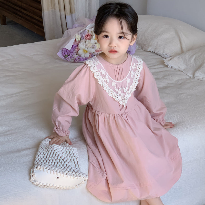 AF1661春季韓版蕾絲邊領長袖公主連衣裙2024.02.20